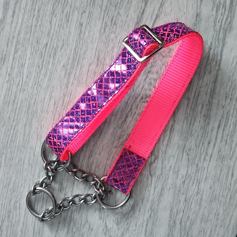 Black Heart Pups pink mermaid chain martingale dog collar NWOT